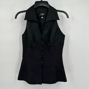 Bibbo Womens Top Size 4 Satin Embroidered Y2K Glam Cocktail Statement Dressy